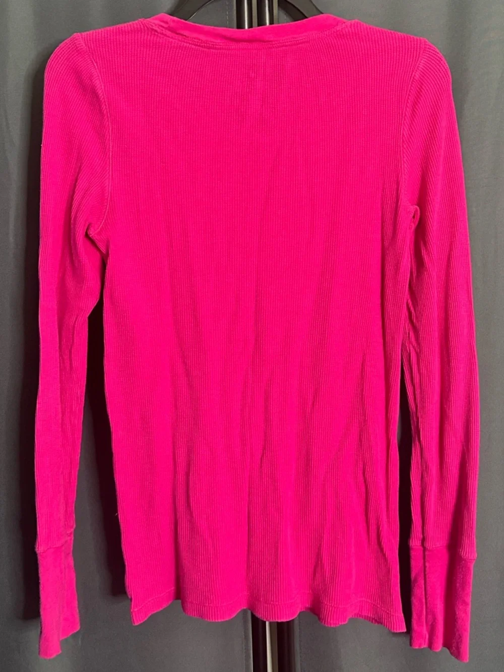 aerie Bright Pink Long-Sleeve Waffle-Knit Crewneck Top